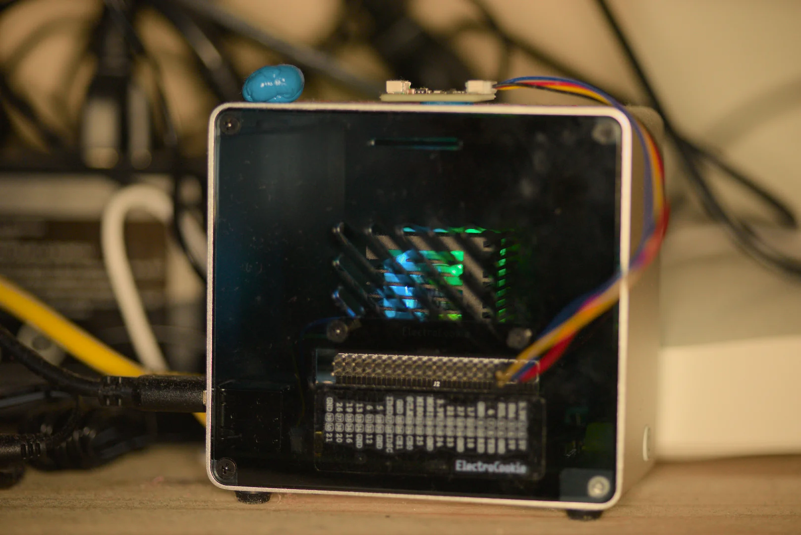 Close view of the connected electronics assembly and wiring